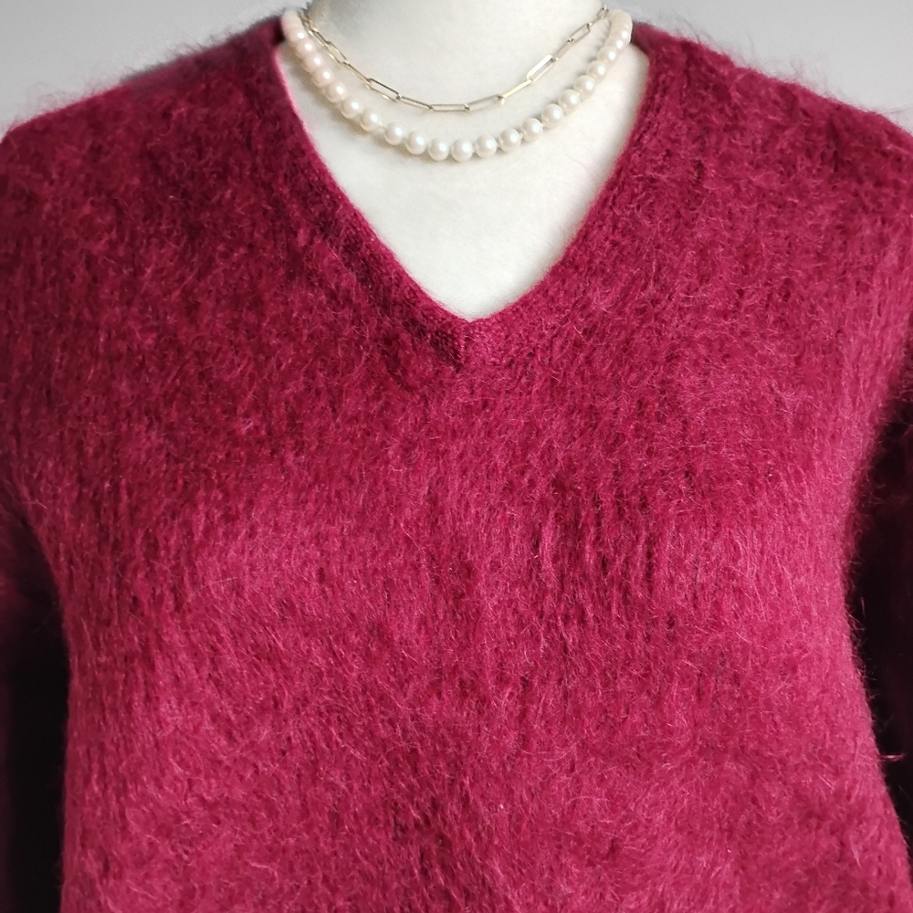 Shag-a-Mo Virgin Wool V-Neck Sweater Burgundy Curt Cobain Vintage 60s Size Med